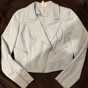 Baby Blue jacket, zipper front and sleeves, size Medium, good condition